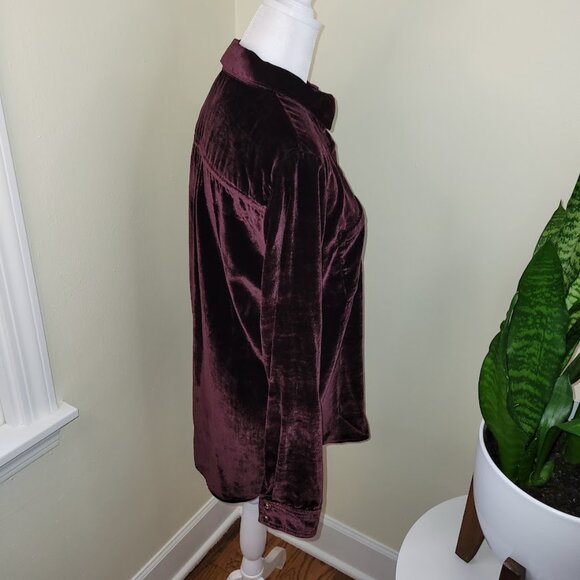 Maeve by Anthropologie Katrina Burgundy Blouse Velvet Button Up Top Women's SZ 2 - Picture 8 of 14